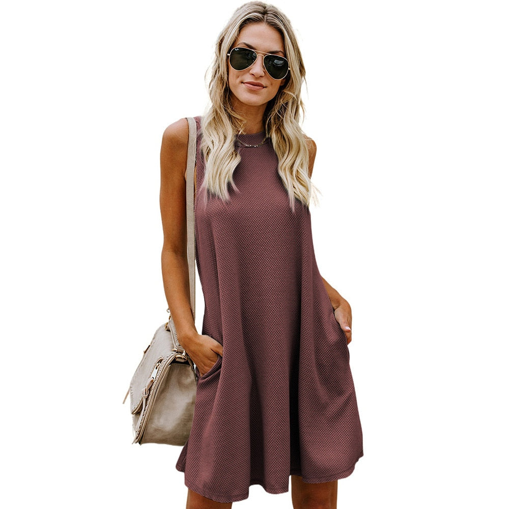 Crisscross Cut-out Back Knit Sleeveless Short Casual Dress