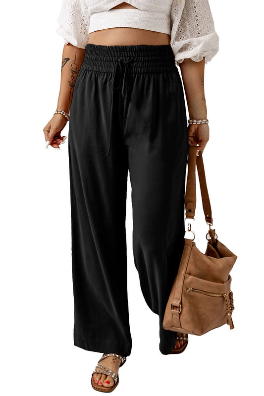 Drawstring Elastic Waist Casual Wide Leg Pants