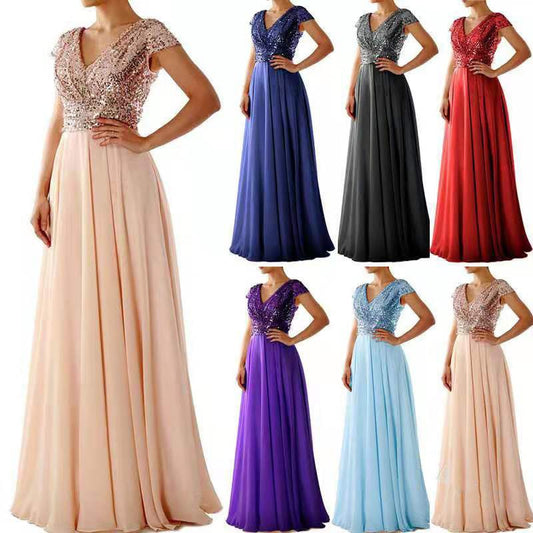 Elegant 2023 V-neck Sequins Chiffon Long Evening Formal Dress