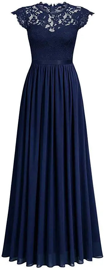 Elegant Perspective Lace Round Neck Chiffon Long Formal Evening Dress