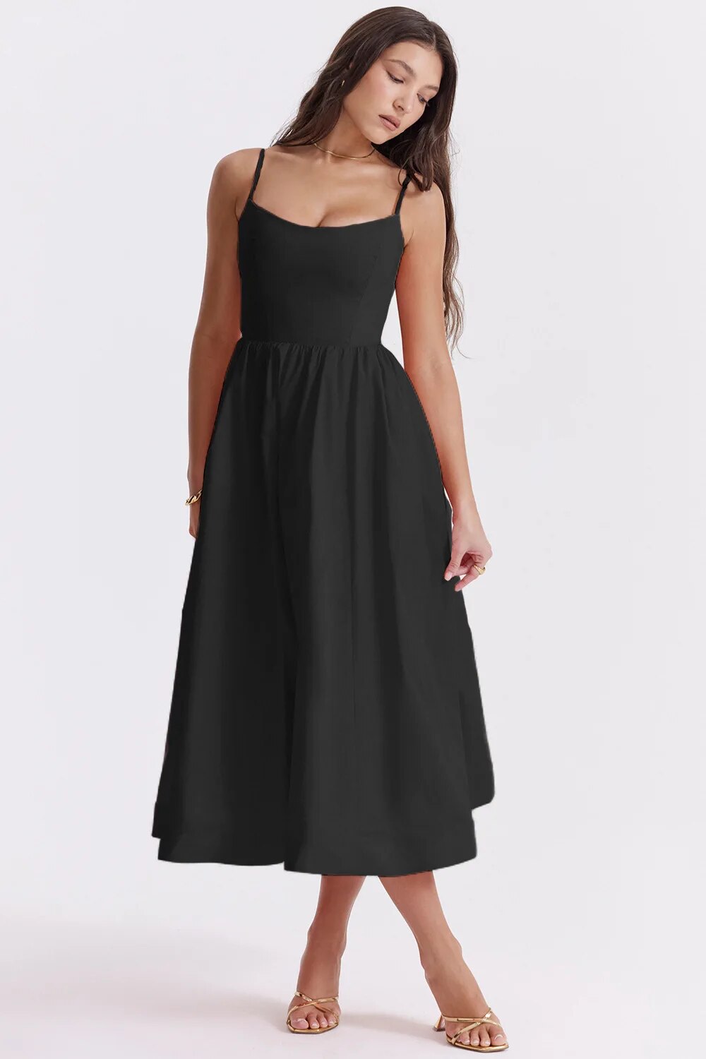 Elegant Solid Color Open Back Spaghetti Straps Tee Length Bridesmaid Dress