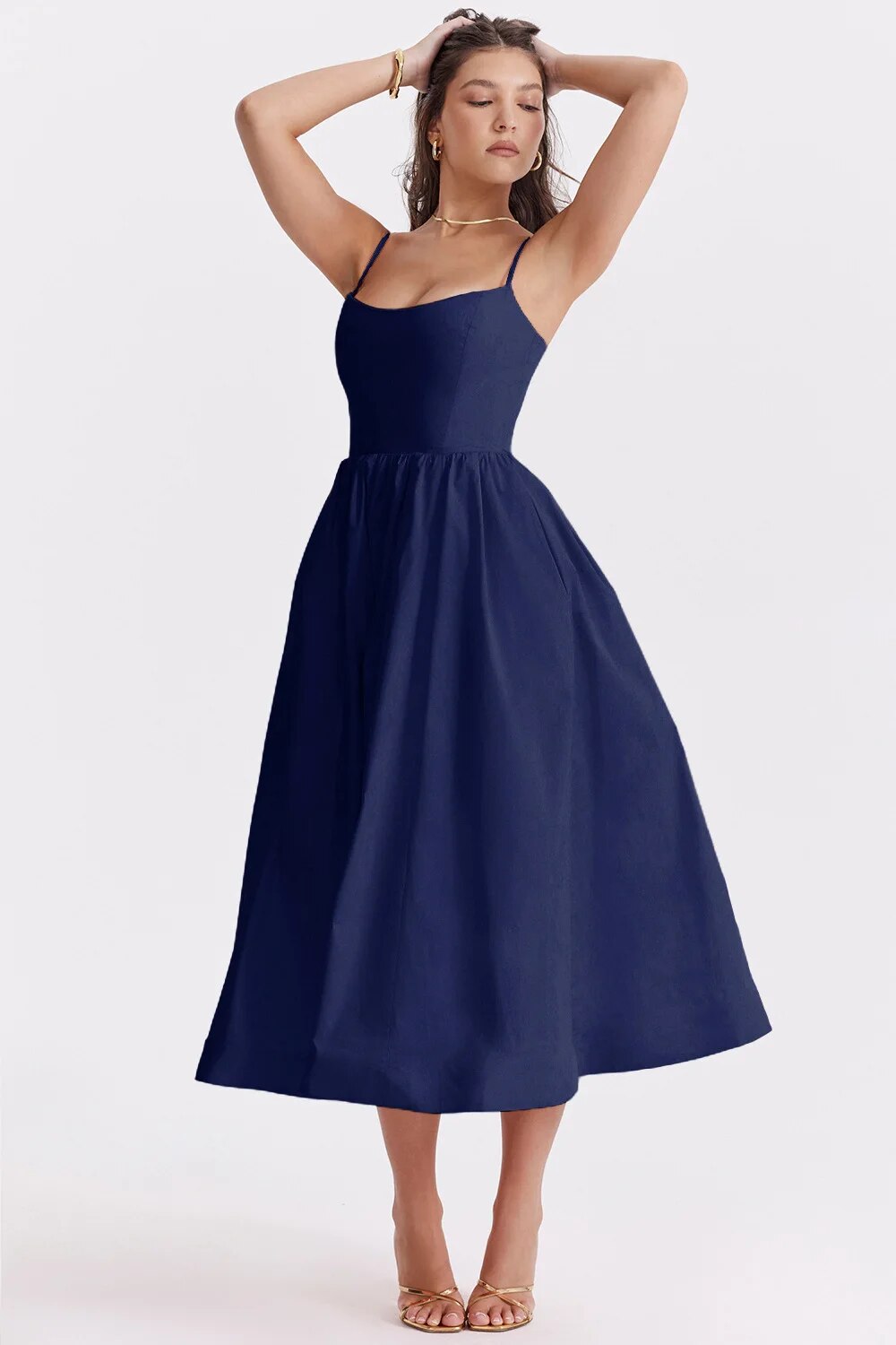 Elegant Solid Color Open Back Spaghetti Straps Tee Length Bridesmaid Dress