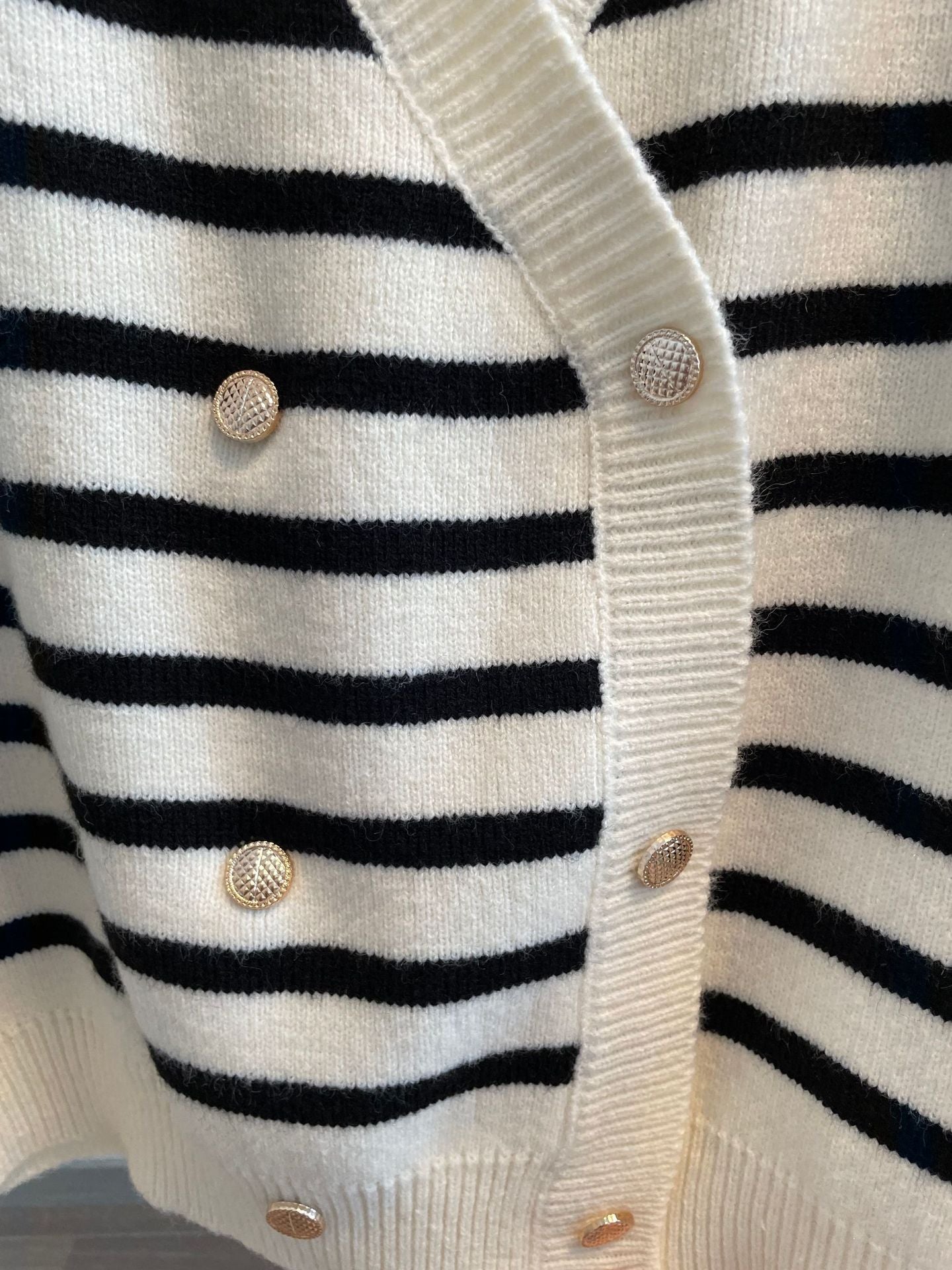 Embroidered Stripe V-neck Knit Vest Loose Cardigan Jacket