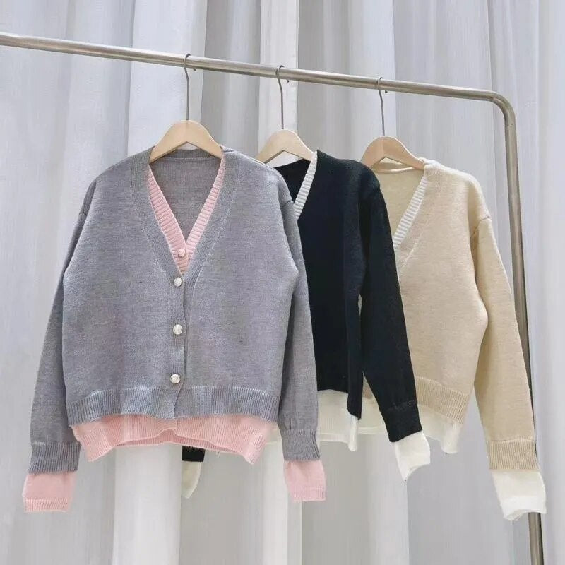 Fake Two-piece Knitted Women's V-neck Cardigan Jacket