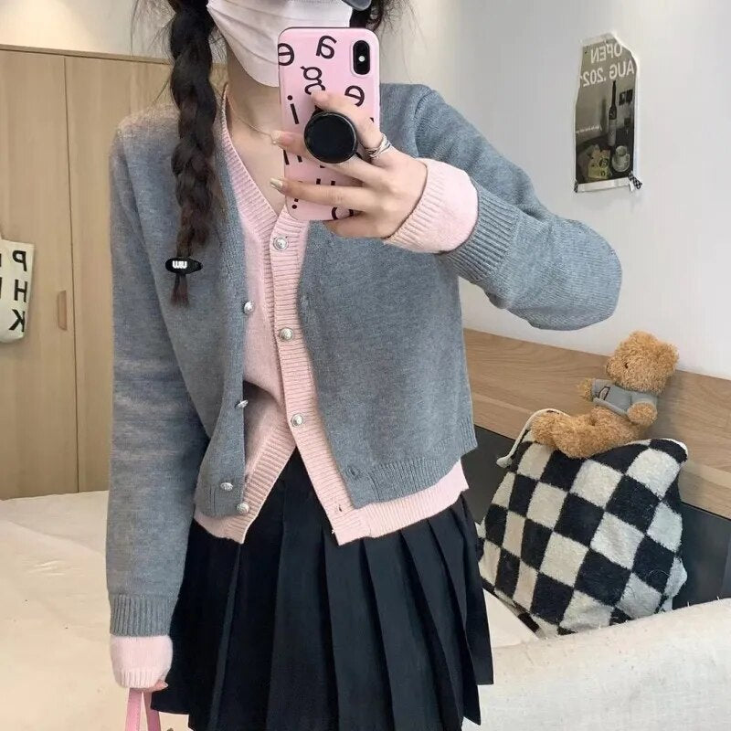 Fake Two-piece Knitted Women's V-neck Cardigan Jacket