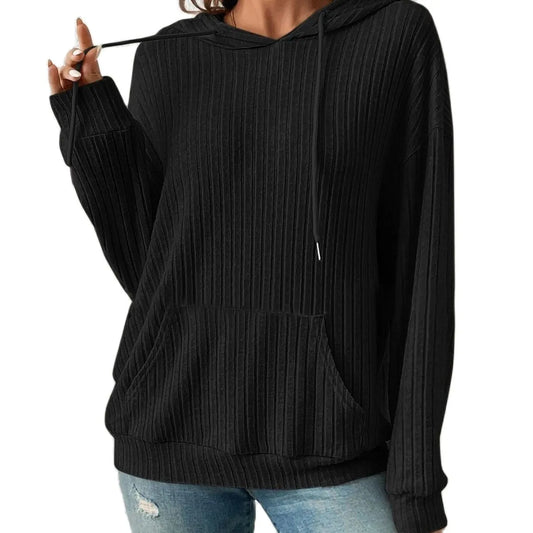 Fall 2023 New Women's Knitted Strip Kangaroo Pocket Hooded Sweatshirt