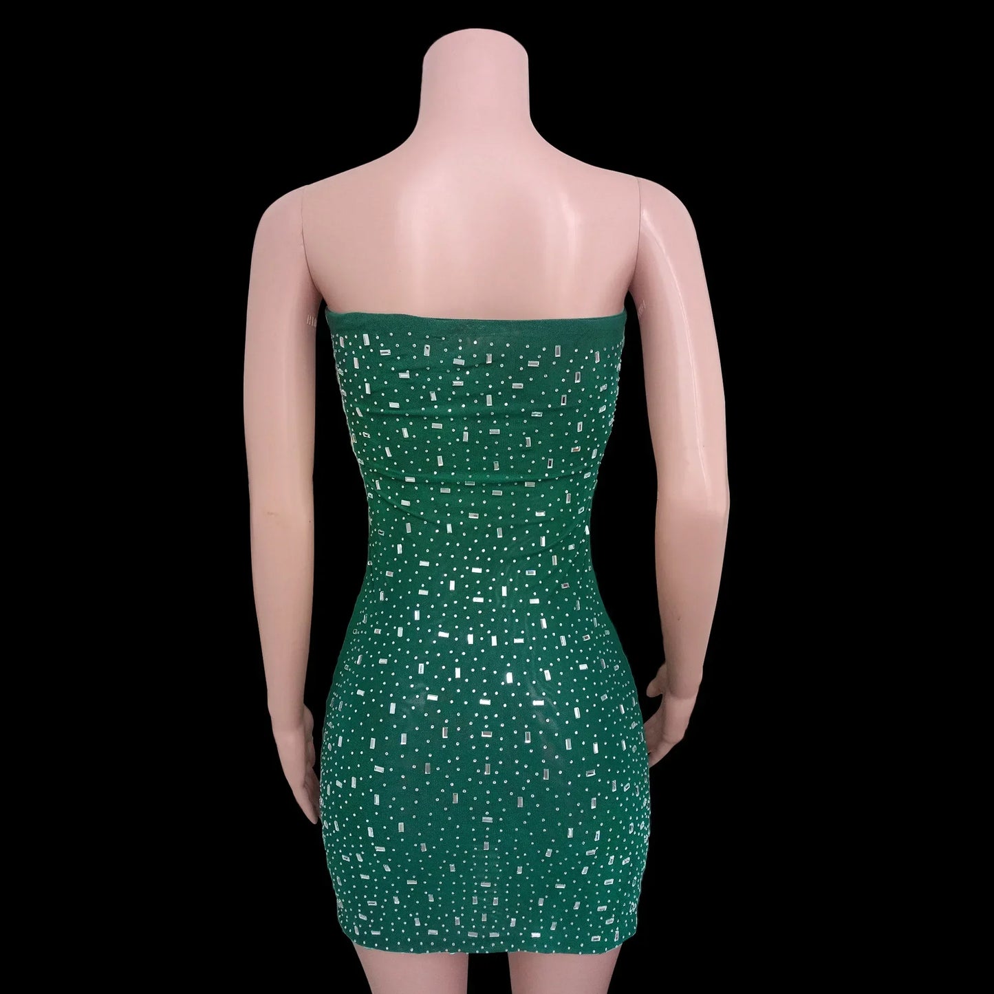 Fashionable Sexy Diamond Double-layer Mesh Strapless Bodycon Short Dress