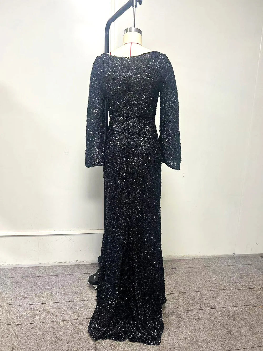 Flare Sleeves Sequined V-neck Formal Evening Long Dress