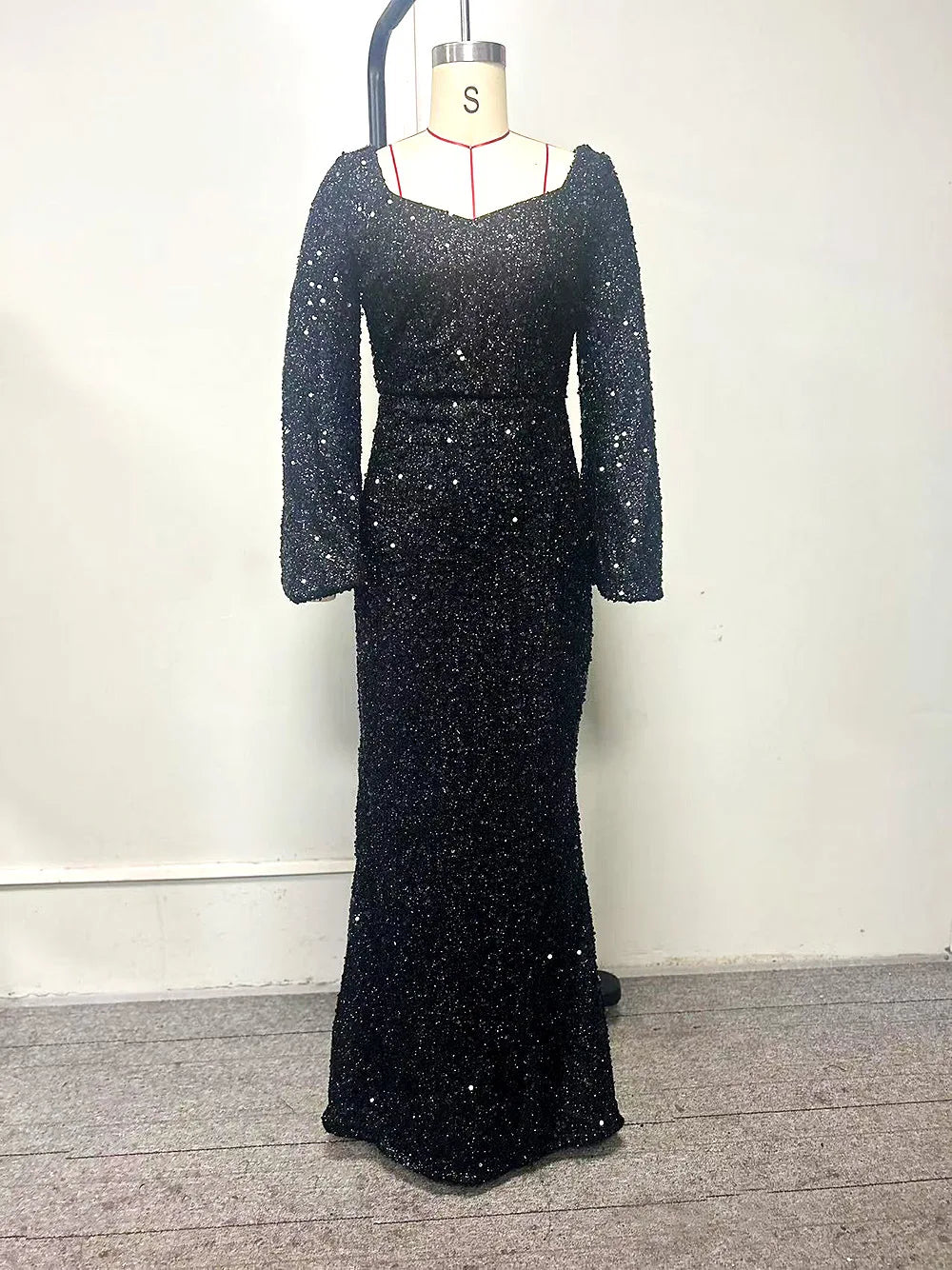 Flare Sleeves Sequined V-neck Formal Evening Long Dress