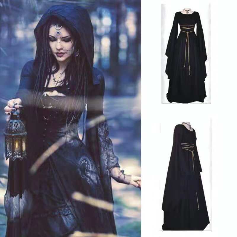 Halloween Party Round Neck Irregular Belt Long Sleeved Women's Dress