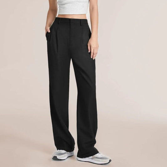 High Waist Casual Wide-leg Pleats Pants