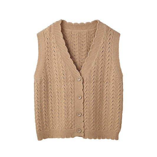 Hollow Out Knit Vest Women's Vintage Loose Sweater Cardigan