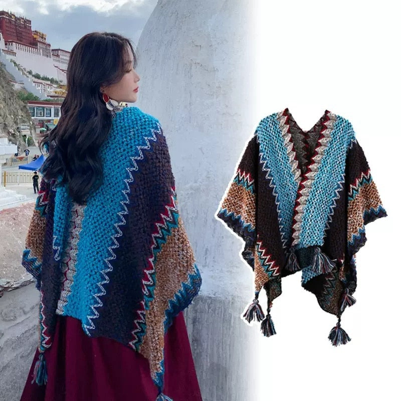 Knitted Women's 2023 New Autumn and Winter Ethnic Southern Characteristics Lijiang Dali Cape Outerwear