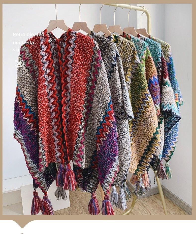 Knitted Women's 2023 New Autumn and Winter Ethnic Southern Characteristics Lijiang Dali Cape Outerwear