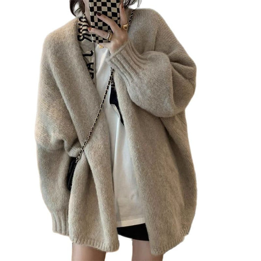 Lazy Soft Knitted Coat Autumn and Winter Mid-length Women's Sweater Cardigan