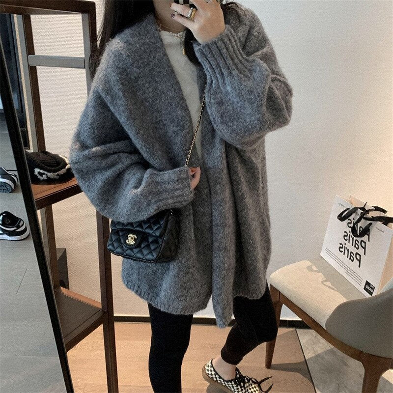 Lazy Soft Knitted Coat Autumn and Winter Mid-length Women's Sweater Cardigan