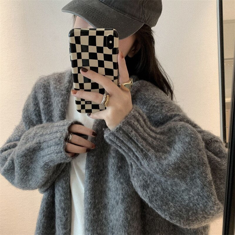 Lazy Soft Knitted Coat Autumn and Winter Mid-length Women's Sweater Cardigan