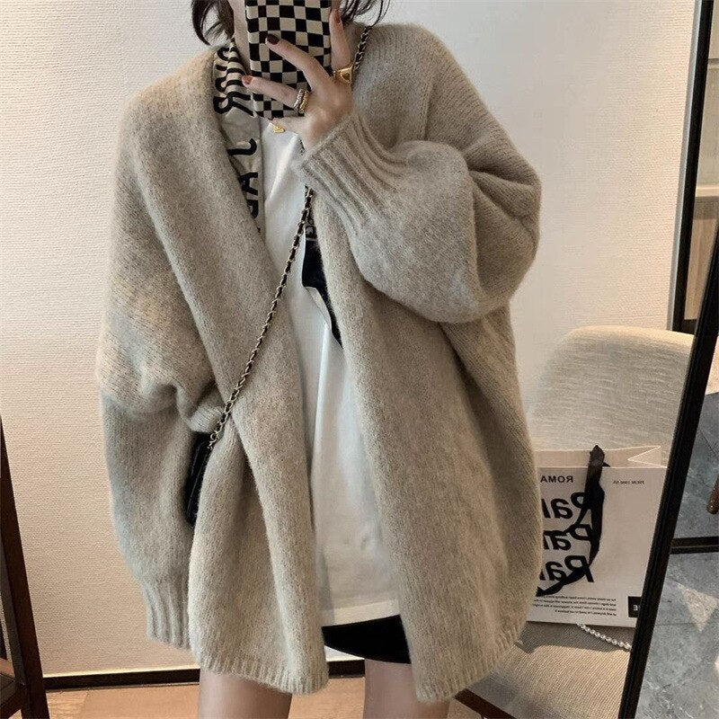 Lazy Soft Knitted Coat Autumn and Winter Mid-length Women's Sweater Cardigan