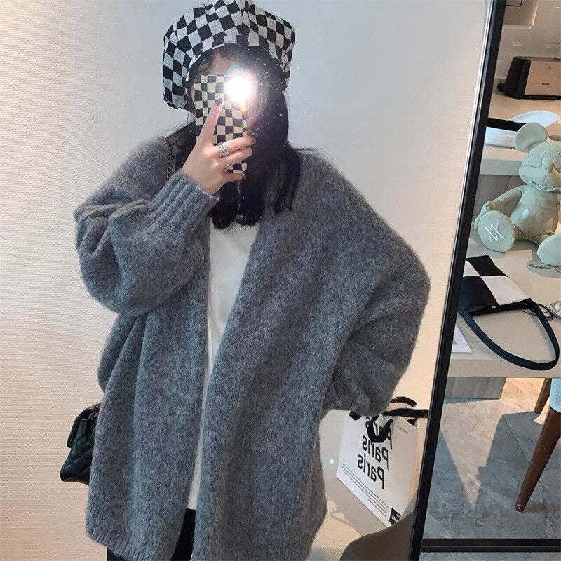 Lazy Soft Knitted Coat Autumn and Winter Mid-length Women's Sweater Cardigan