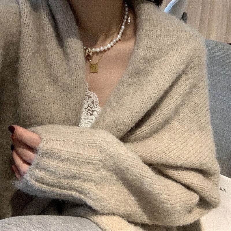 Lazy Soft Knitted Coat Autumn and Winter Mid-length Women's Sweater Cardigan