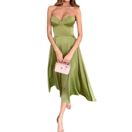 Luxury Women 2024 Strapless Elegant Party Sleeveless Green Maxi Dress