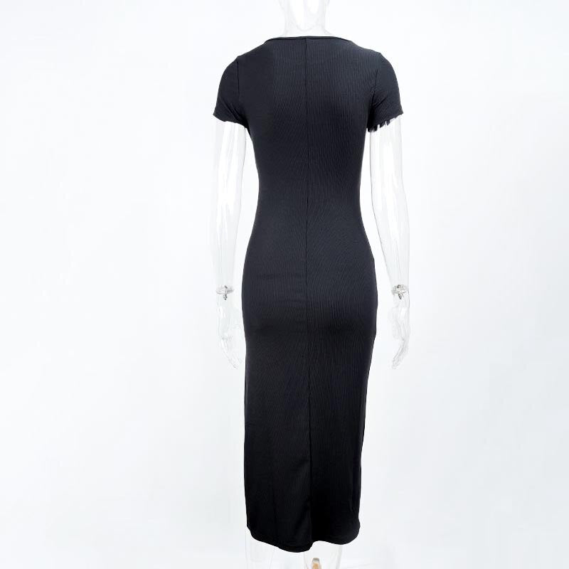 Mature Sexy Round Neck High Split Solid Color Sleeveless Slim Knit Dress