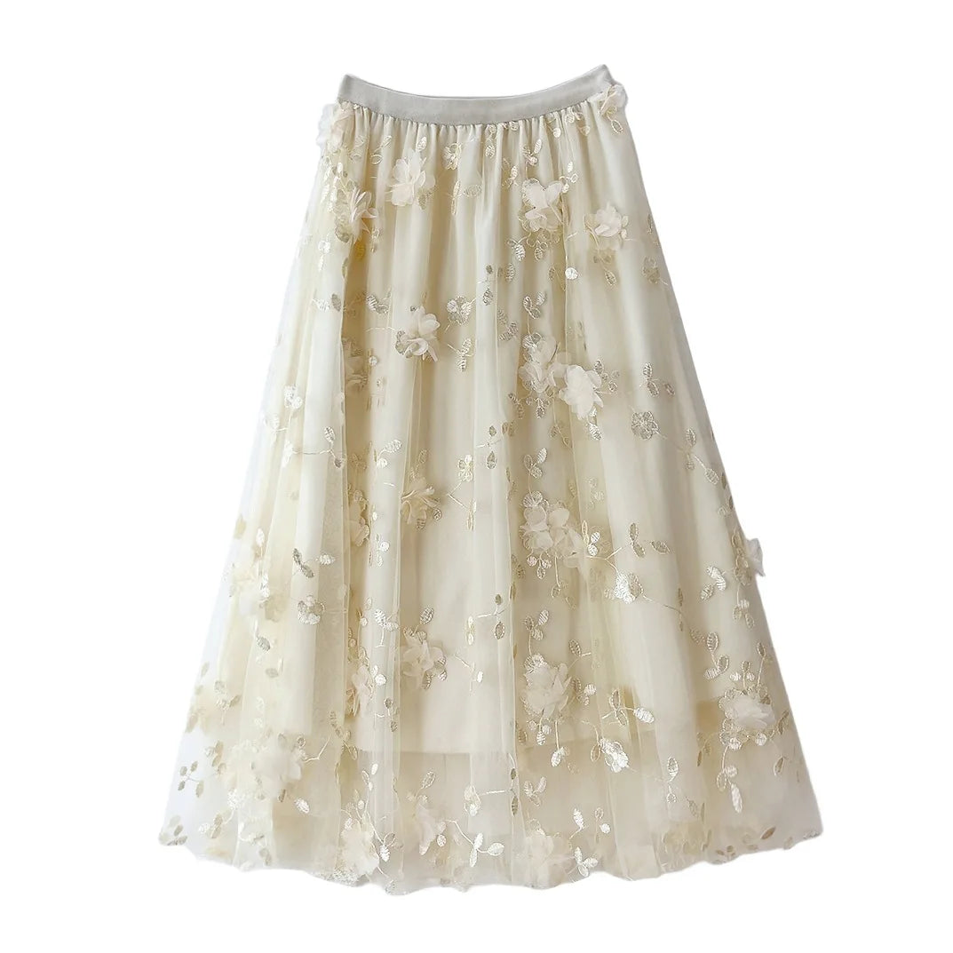 Mesh Eembroidery Three-dimensional Flower Fresh Fairy Skirt