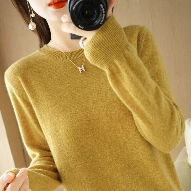 New Crewneck Sweater Pullover Knit Solid Color Long-sleeved T-shirt Women's