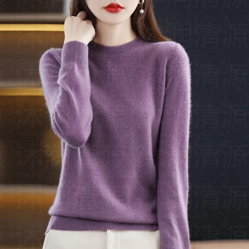 New Crewneck Sweater Pullover Knit Solid Color Long-sleeved T-shirt Women's