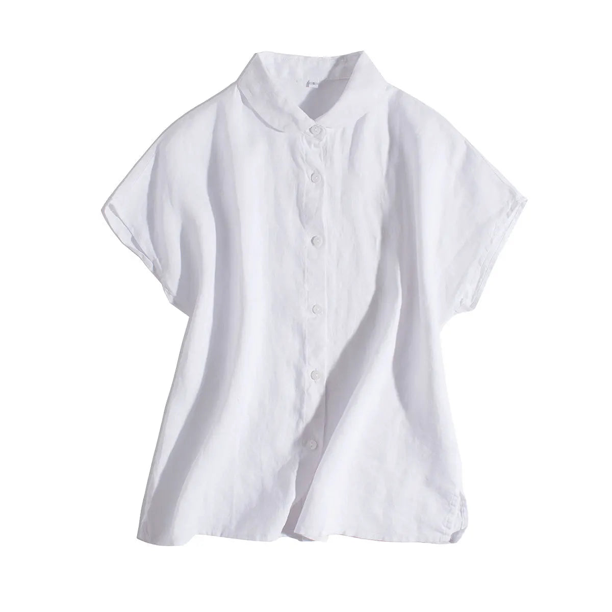 New French Loose Casual Short Sleeve Top Crew Neck Pure Linen Women's Shirt