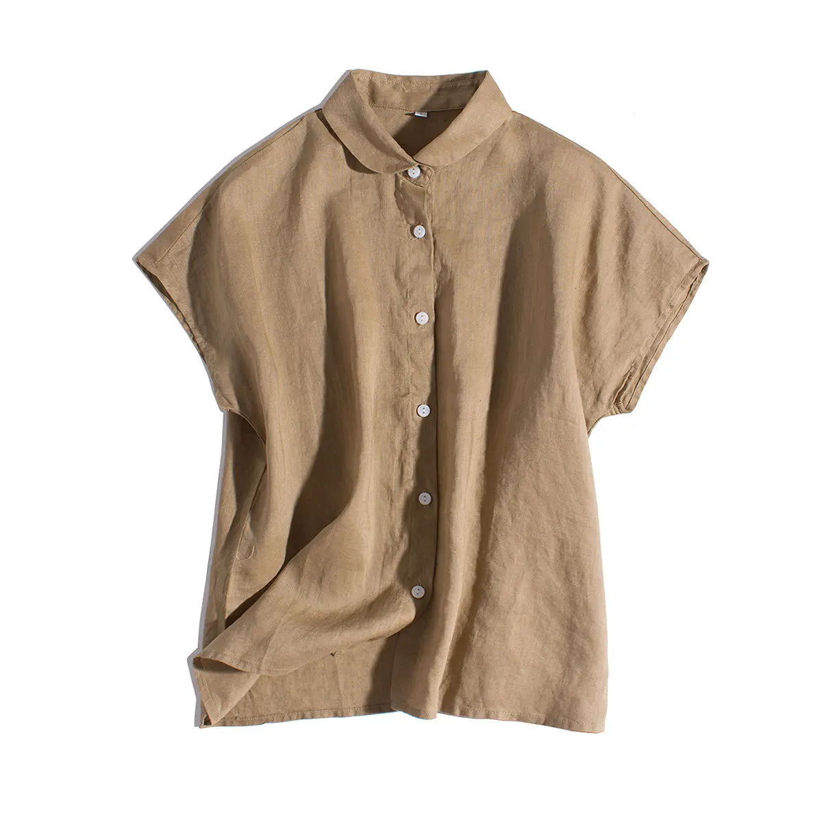 New French Loose Casual Short Sleeve Top Crew Neck Pure Linen Women's Shirt