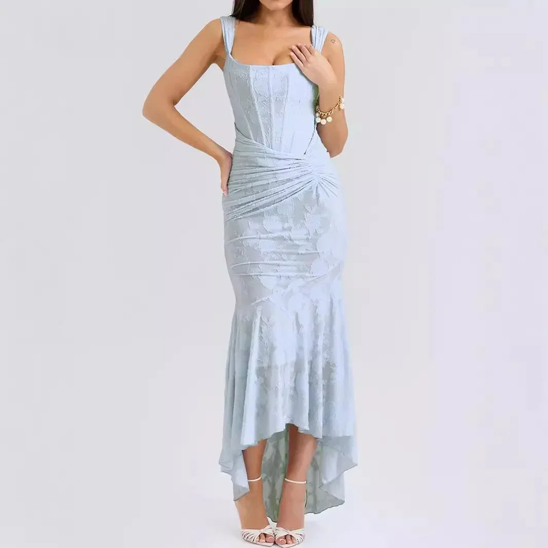 New Lace Fishbone Slim-fit Hip-wrapped Fishtail Formal Evening Dress