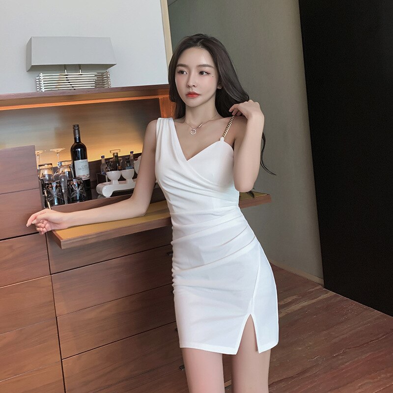 New Sexy V-neck Low-cut White Short Bodycon Party Dress