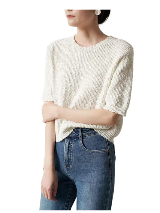 New Short Sleeve Round Neck French Style Pullover Top Thin Outer Layer Versatile Women's Knit Sweater