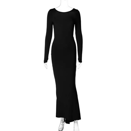 New Solid Color Sexy Backless Pleated Long Sleeves Mermaid Dress