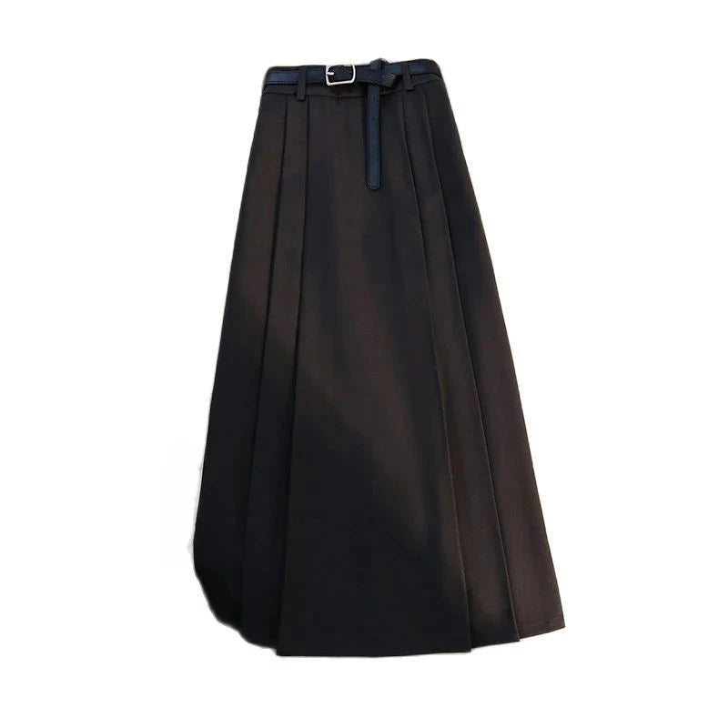 New Thick Suit Large Hemline A-line Slim High Waist Black Women's Autumn 2023 Mid length Skirt