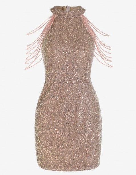 Sexy Crystal Sequins Formal Evening Short Dress