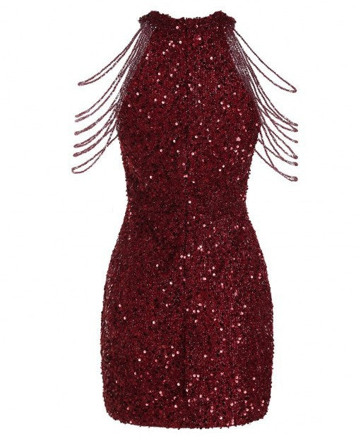 Sexy Crystal Sequins Formal Evening Short Dress