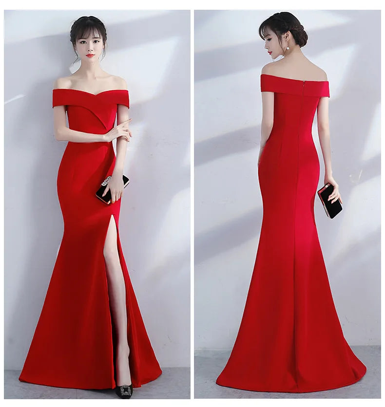 Off Shoulder High Split Mermaid Formal Evening Dress