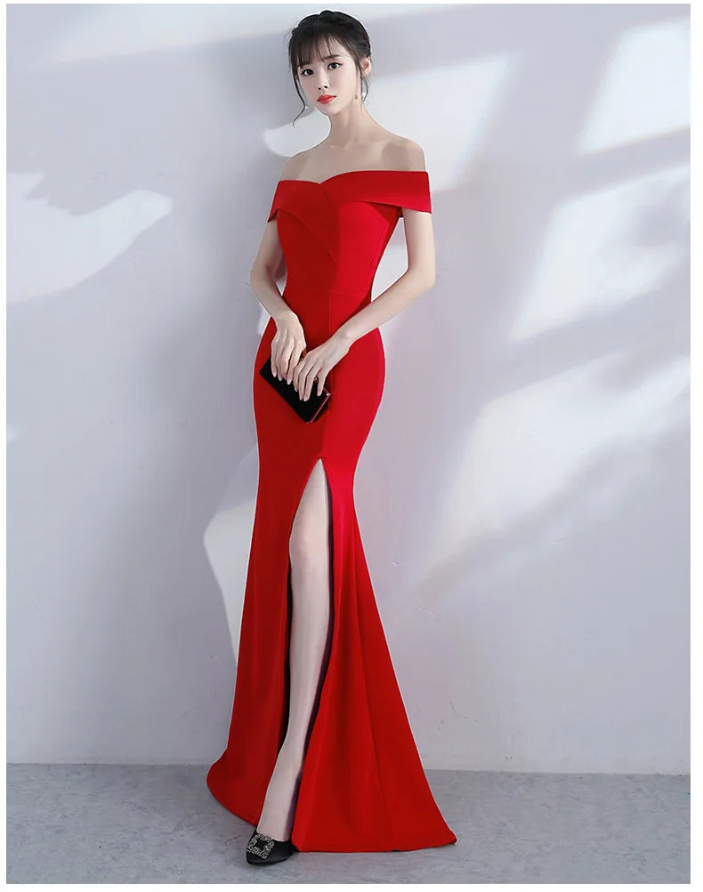 Off Shoulder High Split Mermaid Formal Evening Dress