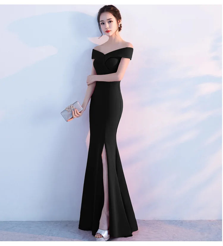 Off Shoulder High Split Mermaid Formal Evening Dress