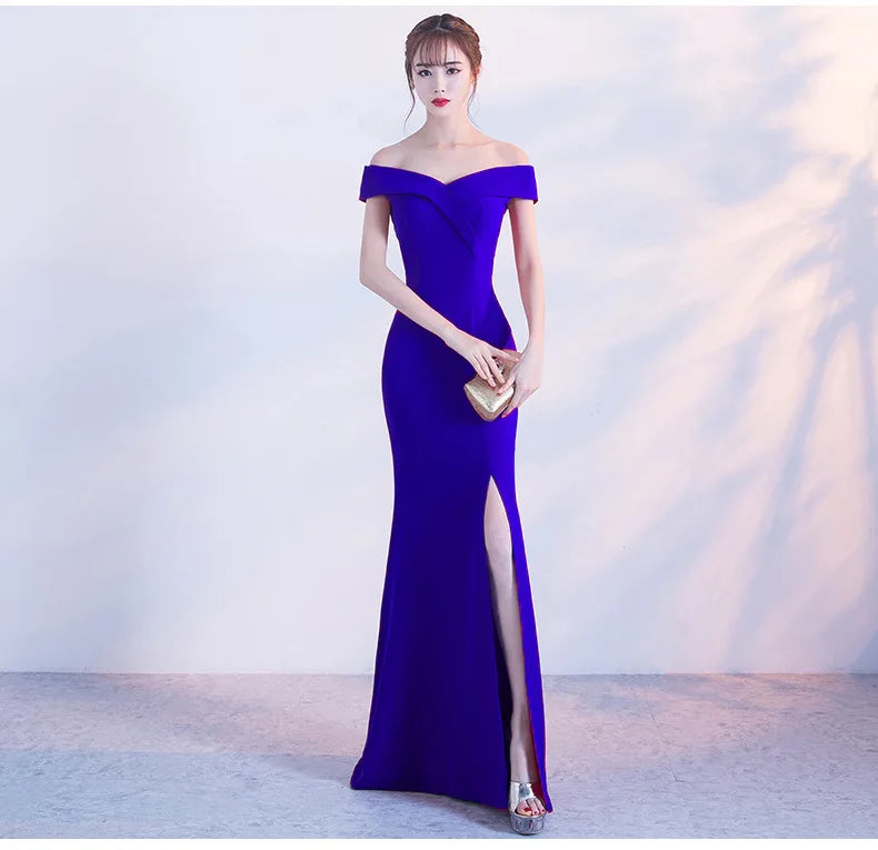 Off Shoulder High Split Mermaid Formal Evening Dress