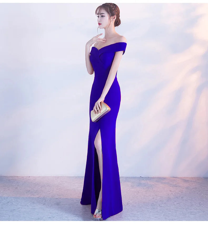 Off Shoulder High Split Mermaid Formal Evening Dress