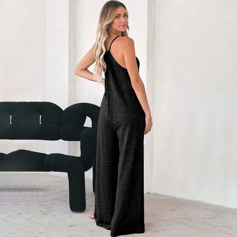 Patch Pockets Spaghetti Strap Wide Leg Jumpsuit