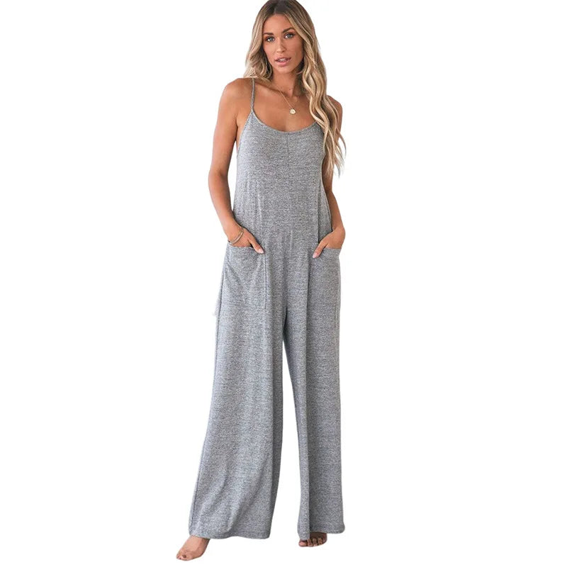 Patch Pockets Spaghetti Strap Wide Leg Jumpsuit