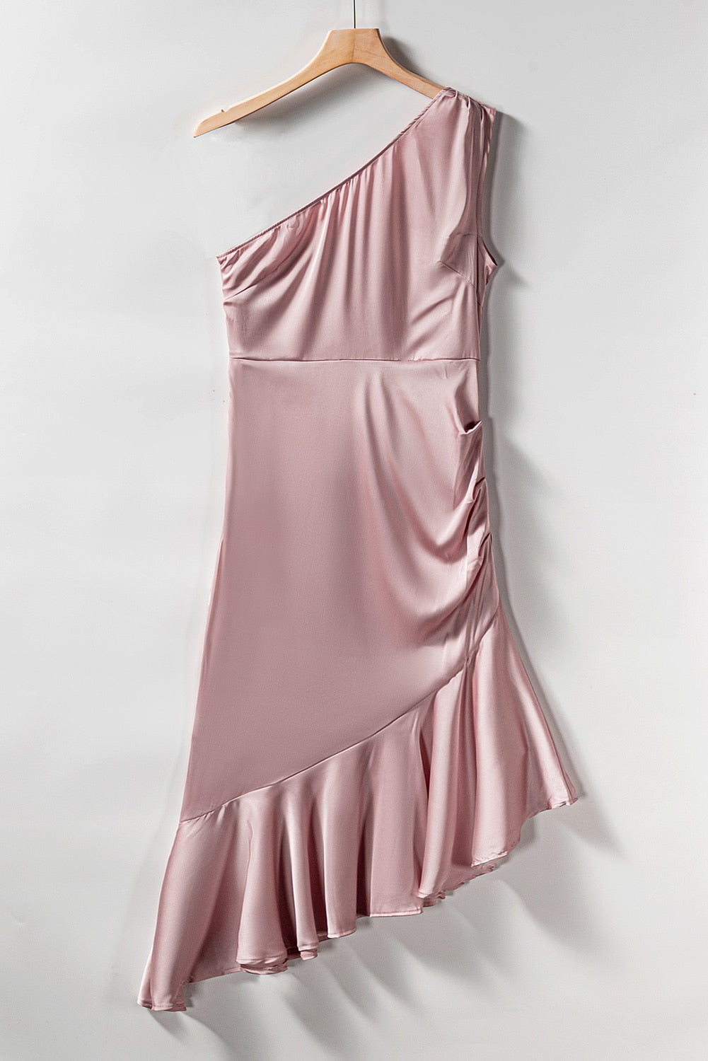 Pink Asymmetric One-shoulder Ruffle Cocktail Party Dress