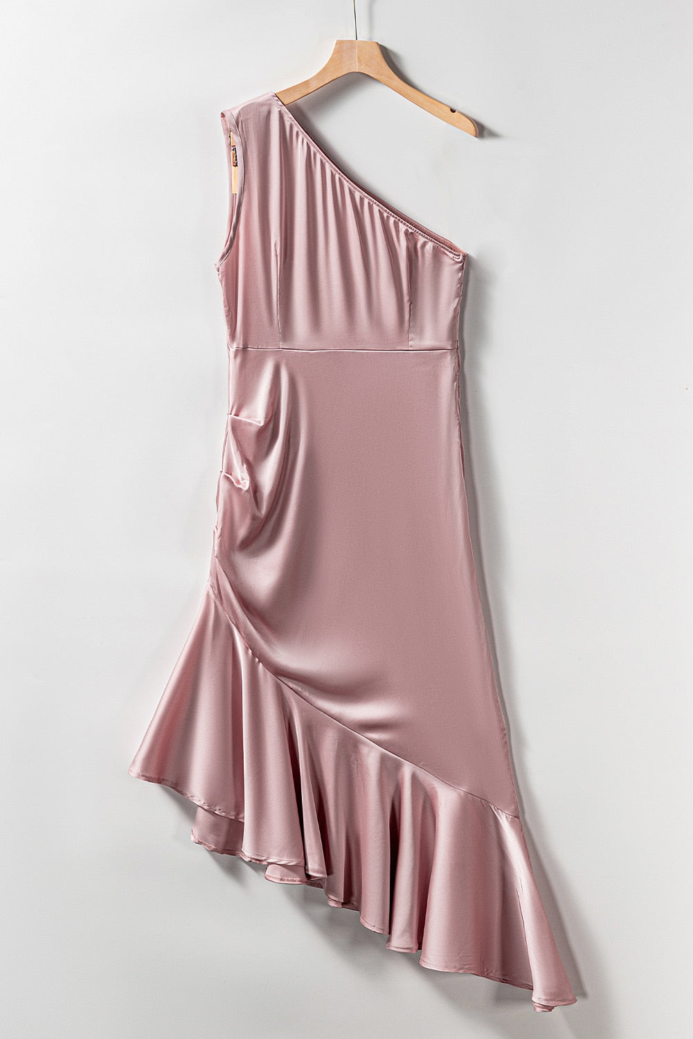 Pink Asymmetric One-shoulder Ruffle Cocktail Party Dress