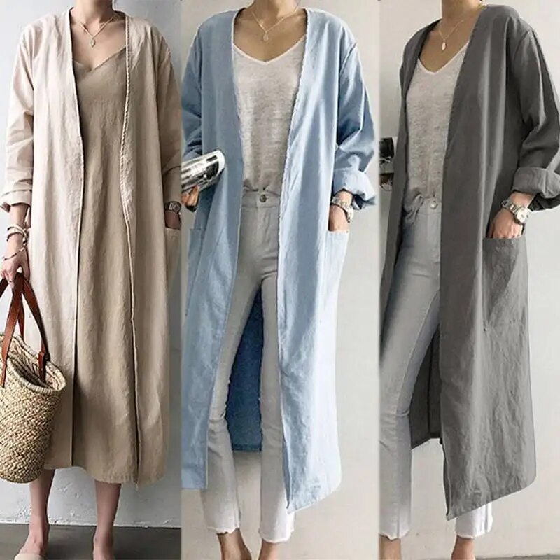 Popular Fall Solid Color V-neck Straight Barrel Women's Trench