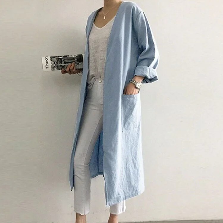 Popular Fall Solid Color V-neck Straight Barrel Women's Trench