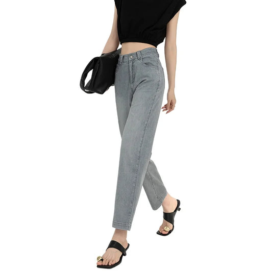 Retro Summer Pear-shaped Women's Tencel Cotton Straight Jeans